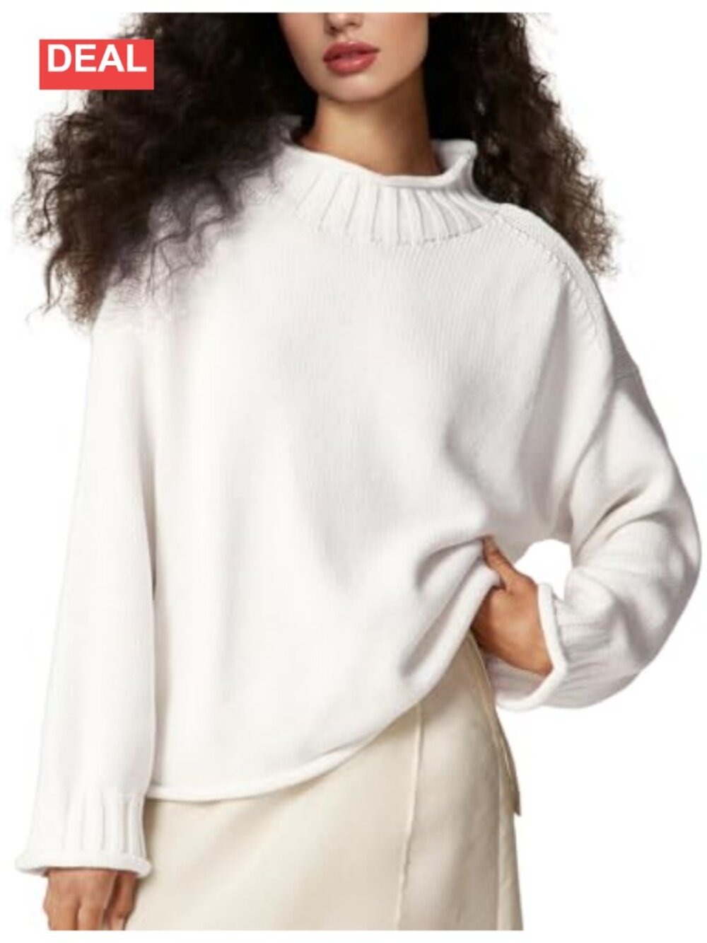Womens Rollneck Cotton Cable Knit Oversized Pullover Sweater Turtleneck